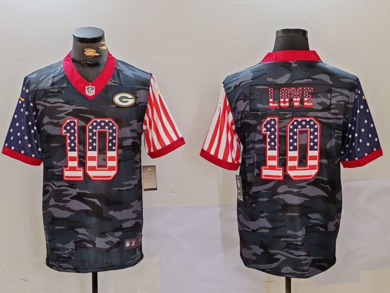 Men's Green Bay Packers #10 Jordan Love Camo USA Flag Limited Football Stitched Jersey